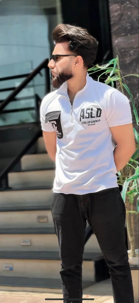 Pocket Style Back Printed Zipped Tshirt