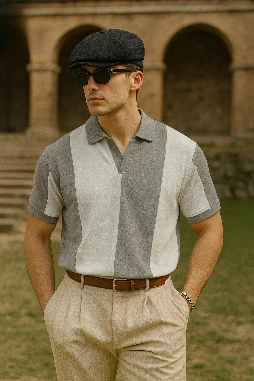 Old Money Panel V Collar Tshirt